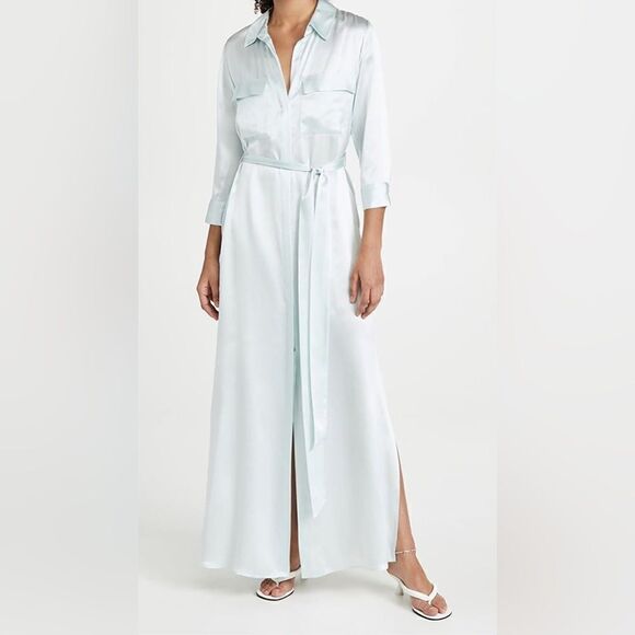 L’Agence Cameron Silk Shirt Maxi Dress in Powder Blue Size Small New